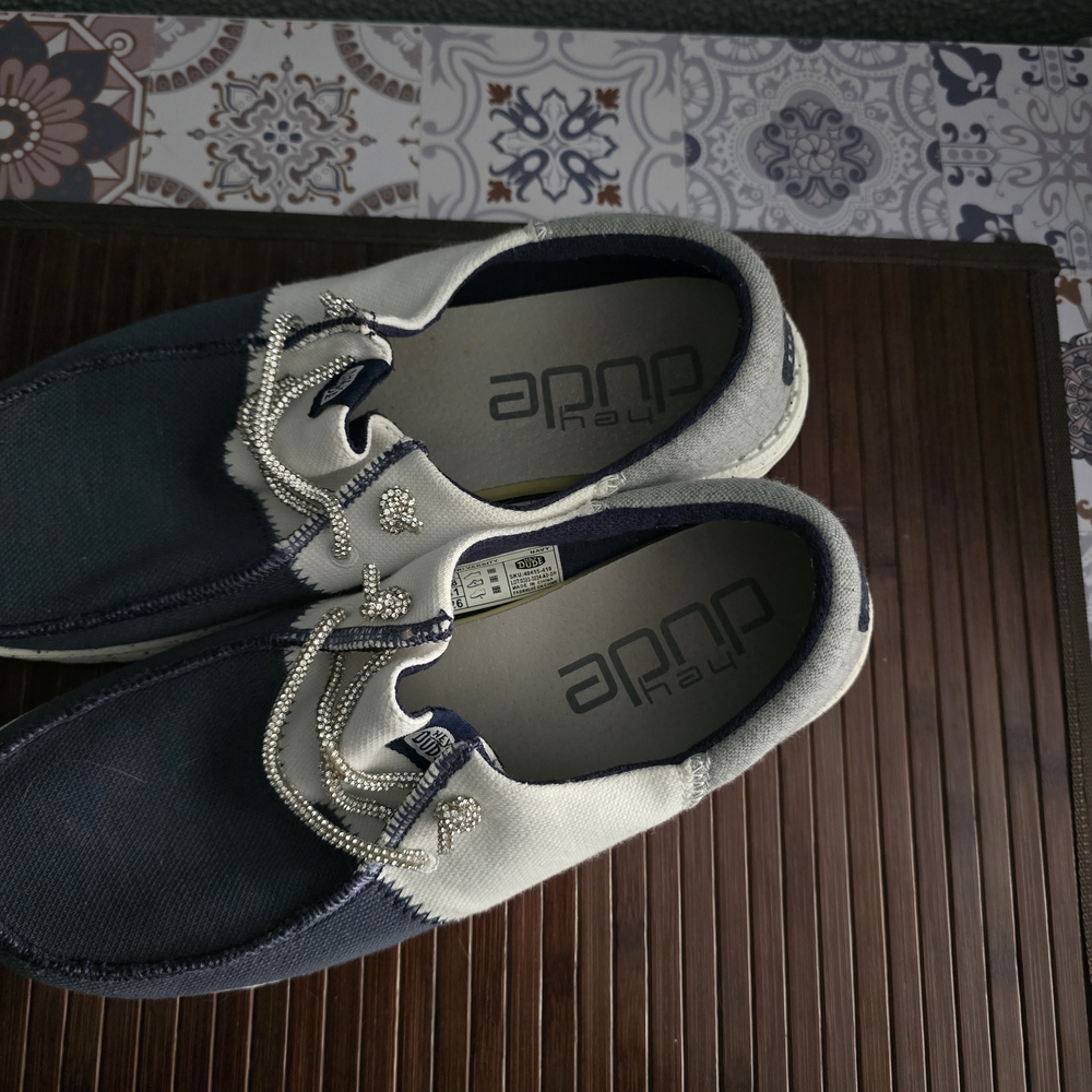 Women's Heydude Casual Navy White and Gray Shoes - Picture 3 of 4